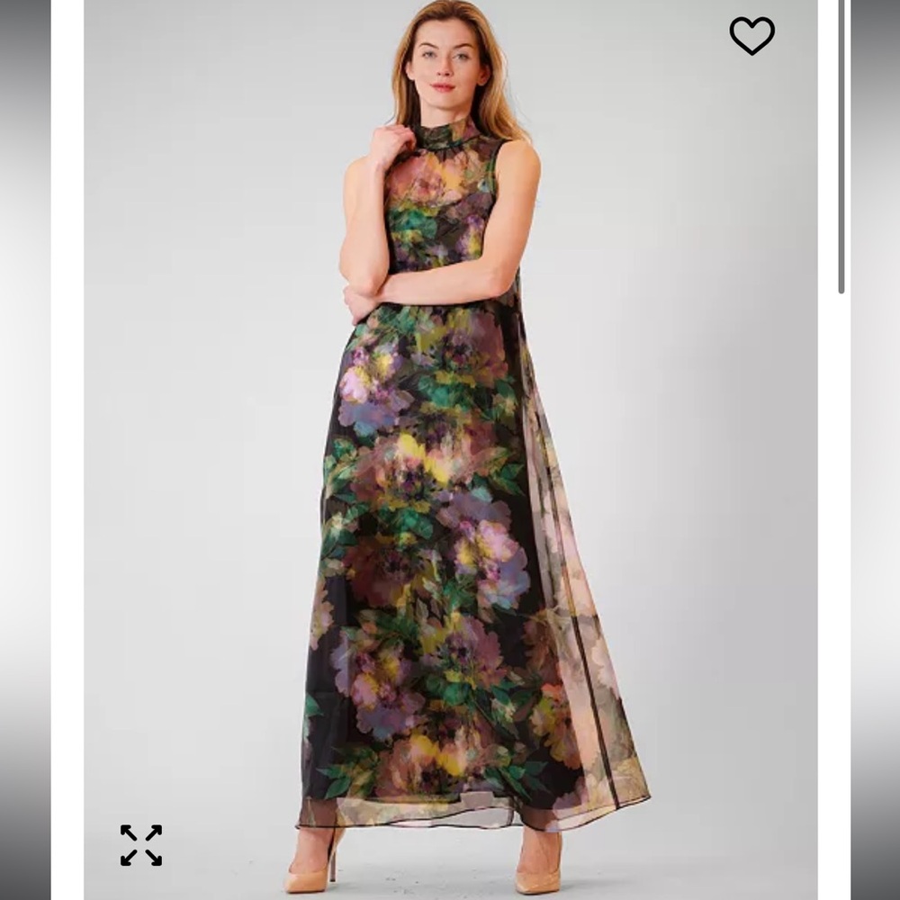 julia jordan Black Sheer Floral Maxi Dress with Green and Pink Accents